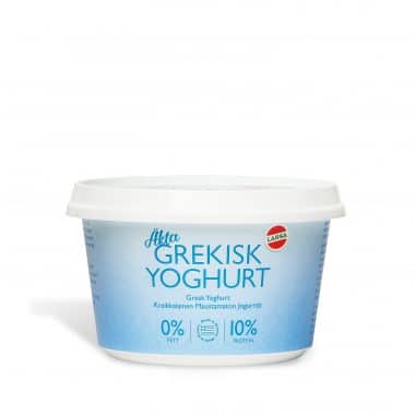 Produktbild på Larsa äkta grekisk yoghurt 500g i en blå och vit förpackning.