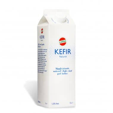 Produktbild på Kefir från Larsa i 1 liters tetra förpackning.