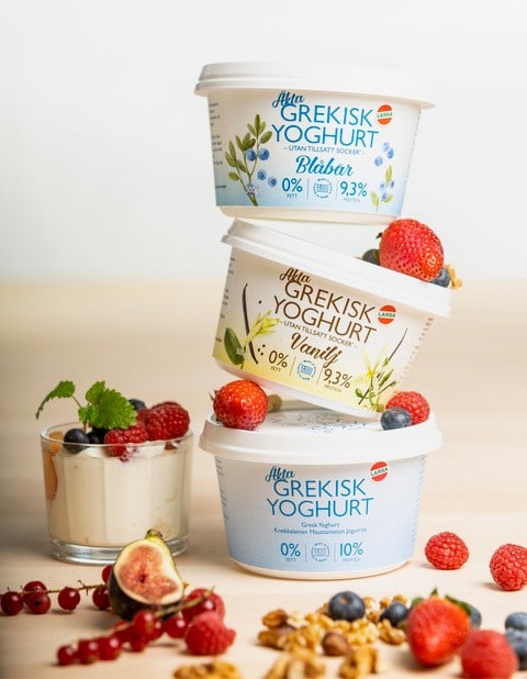 Nyhet! Larsa lanserar äkta grekisk yoghurt 0% med smak av vanilj och blåbär